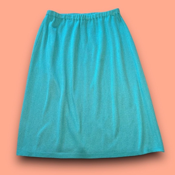 Vintage Dresses & Skirts - Vintage Blue Knit Midi Skirt Size 14 Coastal Grandmother Cottagecore